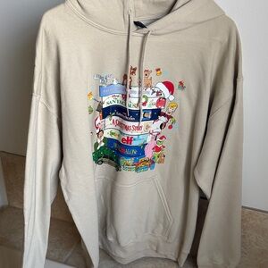 Gildan Beige Holiday Movie Stack Graphic Hoodie